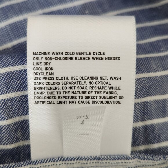 JW Anderson Uniqlo Sz L Linen Blend Boho Blue White Striped Tie Neck Top Blouse - Picture 7 of 7